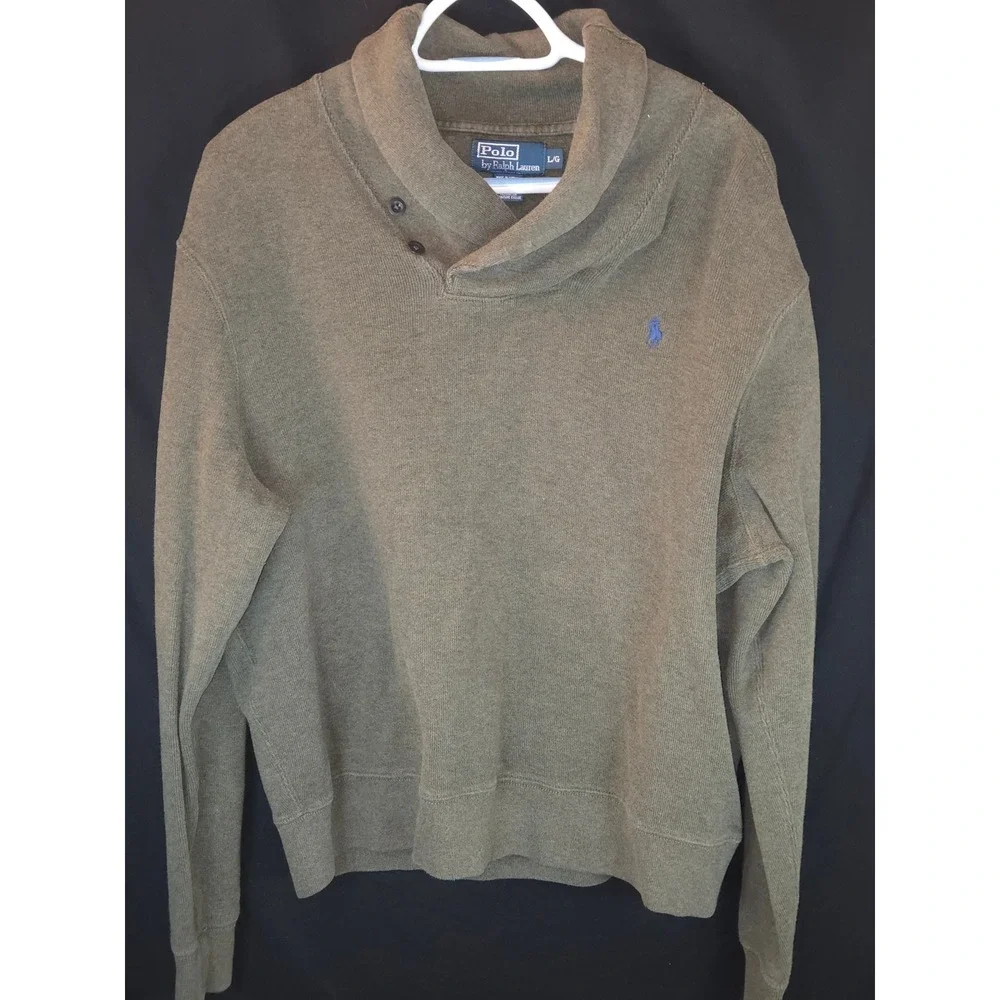 Polo Ralph Lauren Shawl Collar Pullover Sweatshirt Olive Green Mens Size L‎